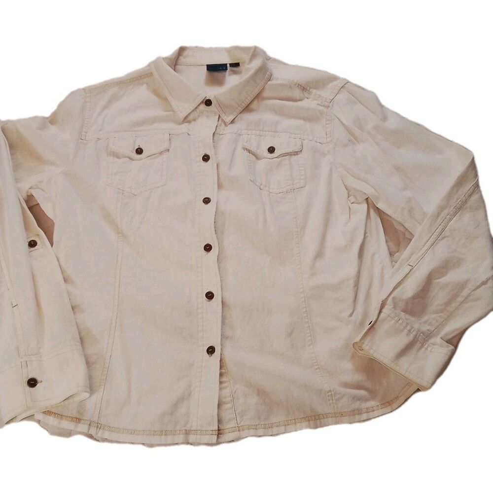 Women's White Sonoma Lifestyle Long Sleeve Button Up‎ Shirts Size Large